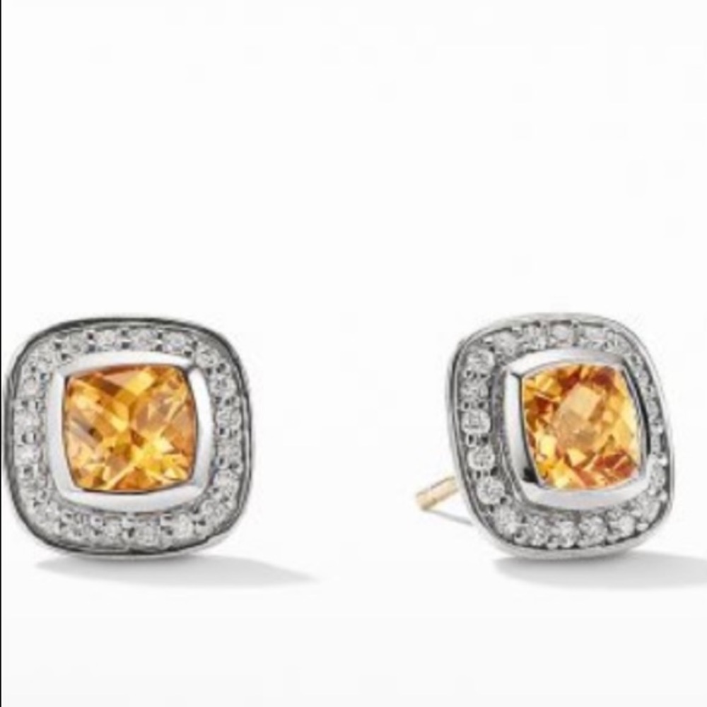 David Yurman 925 Sterling Silver Citrine, Pave Diamond Earrings